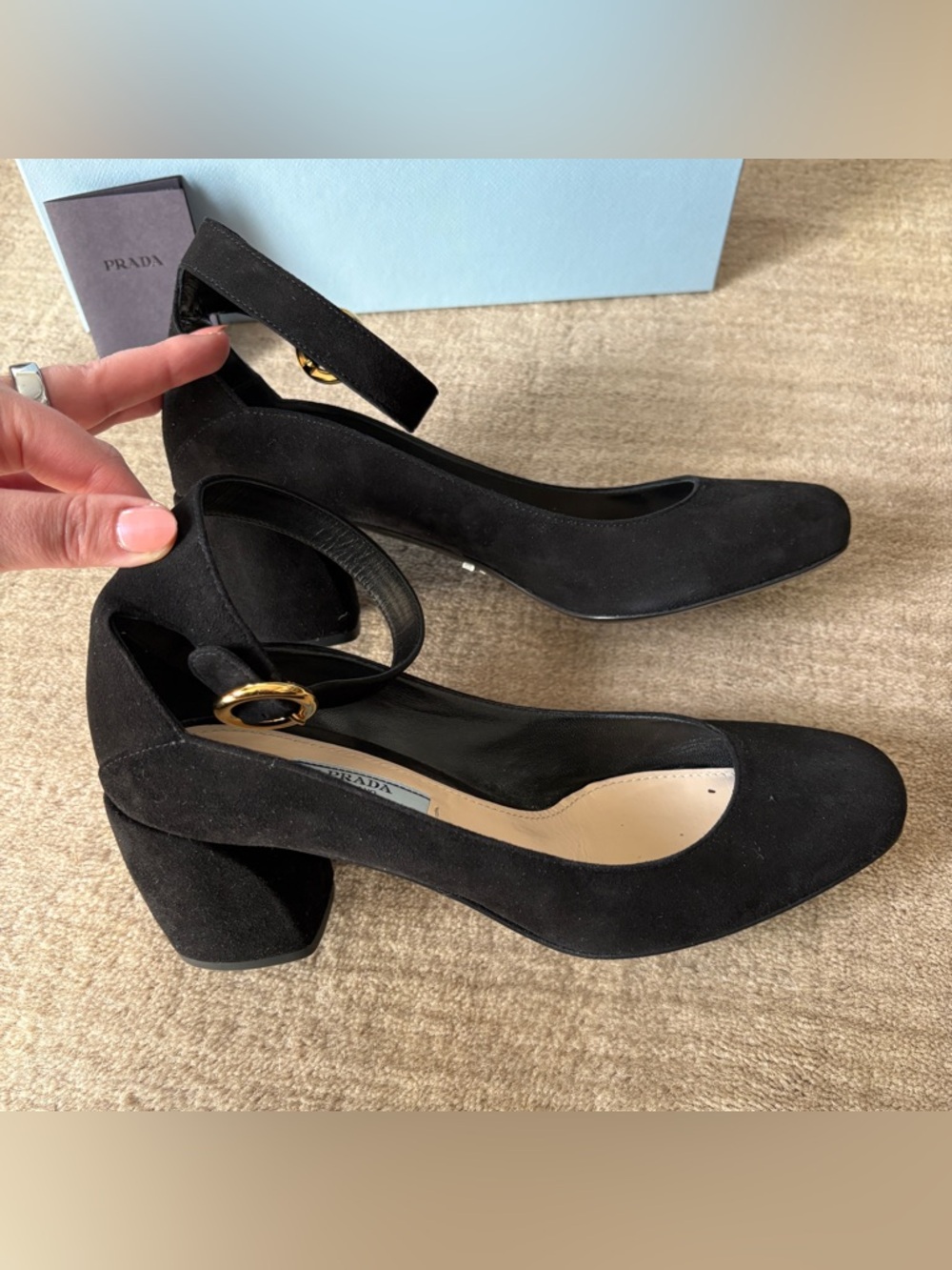 PRADA Black Suede Ankle Strap Heels 37 - Picture 5 of 9